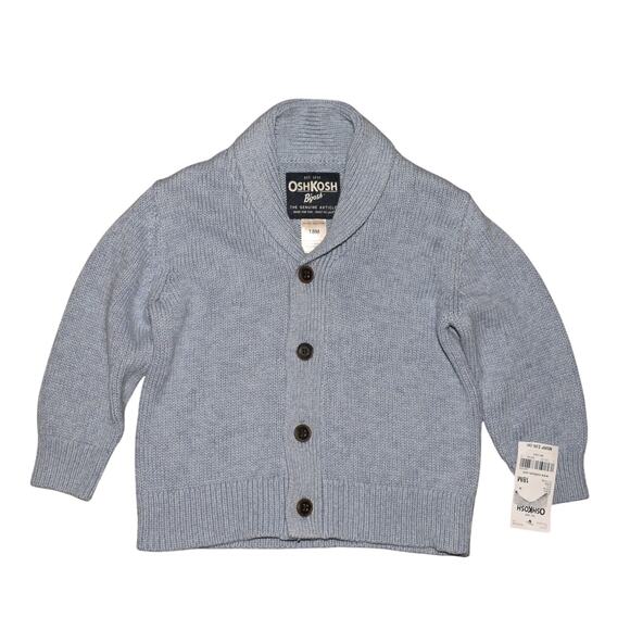 OSHKOSH B'GOSH NEW‎ $36 Light Blue Shawl Collar Cotton Cardigan 18M - Picture 1 of 3